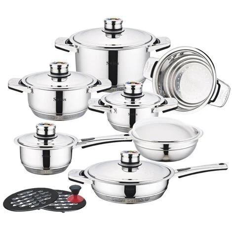 SILVANO Batterie De Cuisine 16 Pièces De Haute Qualité Thermomètre En Acier Inoxydable Intégré 2 SILVANO Batterie De Cuisine 16 Pièces De Haute Qualité Thermomètre En Acier Inoxydable Intégré – Image 2