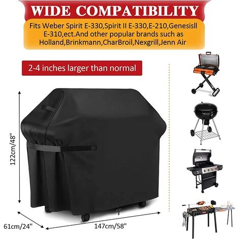 ALMI Housse Barbecue. Housse Bârbecue Gaz Bache De Protection BBQ Couverture 420D Tissu Oxford Étanche Résistant Aux UV Et Aux Larmes. Pour Weber. Holland. Jennair Etc(147x 61x122cm) 2 ALMI Housse Barbecue. Housse Bârbecue Gaz Bache De Protection BBQ Couverture 420D Tissu Oxford Étanche Résistant Aux UV Et Aux Larmes. Pour Weber. Holland. Jennair Etc(147x 61x122cm) – Image 2