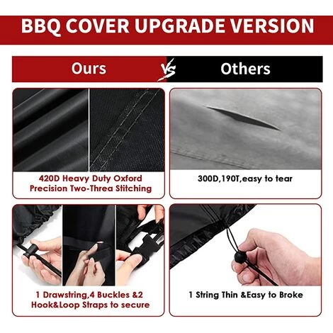 ALMI Housse Barbecue. Housse Bârbecue Gaz Bache De Protection BBQ Couverture 420D Tissu Oxford Étanche Résistant Aux UV Et Aux Larmes. Pour Weber. Holland. Jennair Etc(147x 61x122cm) 4 ALMI Housse Barbecue. Housse Bârbecue Gaz Bache De Protection BBQ Couverture 420D Tissu Oxford Étanche Résistant Aux UV Et Aux Larmes. Pour Weber. Holland. Jennair Etc(147x 61x122cm) – Image 4