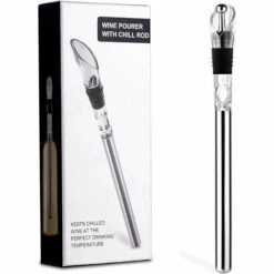 Velaze Refroidisseur De Vin En Acier Inoxydable, AVec Bec Verseur, Bouchon De Bouteille, Décantaeur, Tire-Bouchon, Fonctions 3 En 1 Idéal Pour Champagne, Whisky Et Vin Rouge