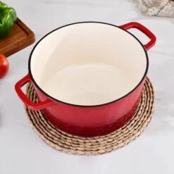 Velaze Cocotte En Fonte, Casserole Faitout Fonte Émaillée, ReVêtement Antiadhésif, Marmite En Fonte AVec CouVercle Bon Scellement, Diamètre De 25cm, Tous Feux Dont Induction, Pot à Soupe En Fonte - 5L -Accessoires de barbecue Soldes 45732988 5