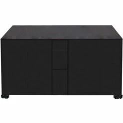 DENUOTOP Noir Housse De Table Jardin Rectangulaire Housse Salon De Jardin Imperméable, 420D Anti-UV Housse De Protection Salon Bache Table Exterieur Avec PoignéE De Transport Et FenêTre De Ventilation—130*130*74CM