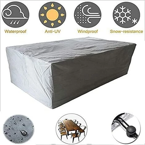 DENUOTOP Housse Salon De Jardin Avec, Iimperméable, Coupe-Vent, Anti-UV, Robuste Tissu Oxfor 210D Housse De Protection Pour Table Chaise Meubles,Argent -150*150*75CM 4 DENUOTOP Housse Salon De Jardin Avec, Iimperméable, Coupe-Vent, Anti-UV, Robuste Tissu Oxfor 210D Housse De Protection Pour Table Chaise Meubles,Argent -150*150*75CM – Image 4