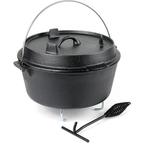 WILTEC Dutch Oven Marmite 10L Dessous-plat Lève-couvercle Fait-tout Fonte Pot Cuisson Feu Camp Camping 1 WILTEC Dutch Oven Marmite 10L Dessous-plat Lève-couvercle Fait-tout Fonte Pot Cuisson Feu Camp Camping