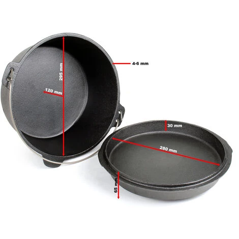 WILTEC Dutch Oven Marmite 10L Dessous-plat Lève-couvercle Fait-tout Fonte Pot Cuisson Feu Camp Camping 4 WILTEC Dutch Oven Marmite 10L Dessous-plat Lève-couvercle Fait-tout Fonte Pot Cuisson Feu Camp Camping – Image 4