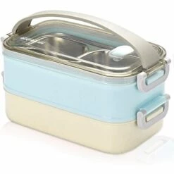 TINOR 2 Couches Boîte à Lunch En Acier Inoxydable Portable Thermique Boîtes à Bento Boîte à Lunch Isolée Lunch Box Isotherme Conteneurs De Stockage Des Aliments Pour École Bureau 1.6L Bleu
