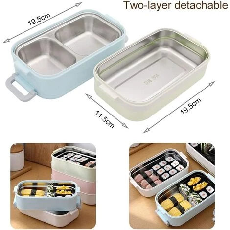 TINOR 2 Couches Boîte à Lunch En Acier Inoxydable Portable Thermique Boîtes à Bento Boîte à Lunch Isolée Lunch Box Isotherme Conteneurs De Stockage Des Aliments Pour École Bureau 1.6L Bleu 2 TINOR 2 Couches Boîte à Lunch En Acier Inoxydable Portable Thermique Boîtes à Bento Boîte à Lunch Isolée Lunch Box Isotherme Conteneurs De Stockage Des Aliments Pour École Bureau 1.6L Bleu – Image 2