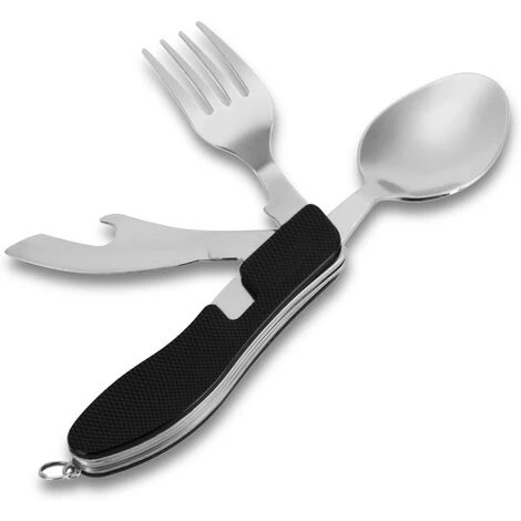 LONGZIMING Couverts De Voyage 2 Pièces Set Portable 4 En 1 Plats Molette Couteau à Poignée En Aluminium, Fourchette, Cuillère, Ouvre-Bouteille 2 LONGZIMING Couverts De Voyage 2 Pièces Set Portable 4 En 1 Plats Molette Couteau à Poignée En Aluminium, Fourchette, Cuillère, Ouvre-Bouteille – Image 2