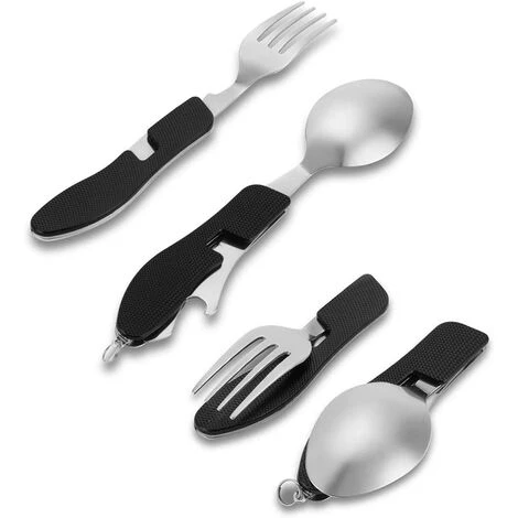 LONGZIMING Couverts De Voyage 2 Pièces Set Portable 4 En 1 Plats Molette Couteau à Poignée En Aluminium, Fourchette, Cuillère, Ouvre-Bouteille 3 LONGZIMING Couverts De Voyage 2 Pièces Set Portable 4 En 1 Plats Molette Couteau à Poignée En Aluminium, Fourchette, Cuillère, Ouvre-Bouteille – Image 3