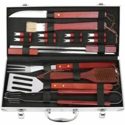 Homfa Kit Barbecue 18 Ustensiles Un Boîtier En Aluminium +de Rangement 41.9 X 7.1 X 19.1 Cm