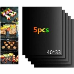 TINOR Tapis De Cuisson Tapi Barbecue Tapis Grille Barbecue Tapis BBQ Barbecue Tapis Grillagé De Cuisson Tapis De Cuisson Barbecue , 100% Anti-adhésif Réutilisable, 40 * 33cm, Lot De 5 (Nouveaux Matériaux)