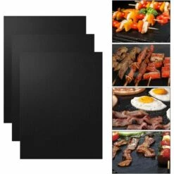 3 Pcs/lot 50 X 40 Cm Pouce En Téflon Fibre Réutilisable Antiadhésive Barbecue Rôti Tapis De Feuilles Portable Facile à Nettoyer Extérieur Pique-nique Fry Cuisson Barbecue Outils Noir GrooFoo