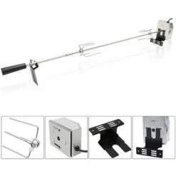 Hengda Broche à Rôtir Avec Moteur Brochettes De Barbecue 117cm Avec 2 Broches à Viande Et Moteur En Acier Inoxydable 220V Tournebroche Rôtissoire électrique - Argent