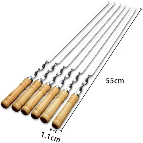 KARTOKNER Barbecue Brochettes, Brochettes Extra Longues De 55cm En Acier Inoxydable Avec Poignée En Bois Massif,Ensemble De 6 5 KARTOKNER Barbecue Brochettes, Brochettes Extra Longues De 55cm En Acier Inoxydable Avec Poignée En Bois Massif,Ensemble De 6 – Image 5