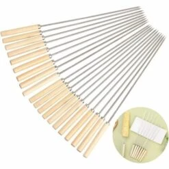 KARTOKNER Brochettes De Barbecue En Acier Inoxydable Avec Poignée En Bois Réutilisable Bâtons Barbecue Griller Pour Viande Légumes Aiguille à Rôtir Brochettes Pour Pique-Nique En Plein Camping 20 Pièces