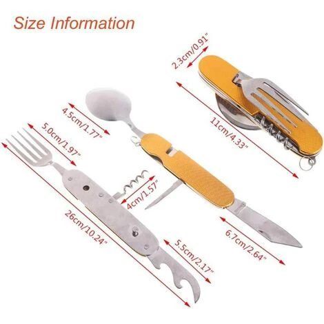 KARTOKNER Kit Couverts De Camping 6 En 1 En Acier Inoxydable Pliant Coutellerie Camping Couverts Set Ensemble De Voyage En Plein Air Couverts Kit Vaisselle Amovible Appliquer Sur Randonnée Voyage Pique-Nique Festival 4 KARTOKNER Kit Couverts De Camping 6 En 1 En Acier Inoxydable Pliant Coutellerie Camping Couverts Set Ensemble De Voyage En Plein Air Couverts Kit Vaisselle Amovible Appliquer Sur Randonnée Voyage Pique-Nique Festival – Image 4