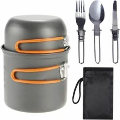 Kartokner Portable Ustensiles Gamelle Pour Randonnée Randonnée, Compact Non-bâton Pot Pan Bols Pliant Spork Avec Nylon Sac En Plein Air Cuisinière Cuire