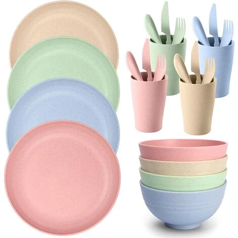 Kartokner Kit De Camping Vaisselle, 24pcs, Couverts Set De Pique-Nique, Comprend Assiettes Bols Tasses Fourchettes Etc. Pour Camping, Randonnée, Pêche Et Pique-Nique, Pour 4 Personnes 1 Kartokner Kit De Camping Vaisselle, 24pcs, Couverts Set De Pique-Nique, Comprend Assiettes Bols Tasses Fourchettes Etc. Pour Camping, Randonnée, Pêche Et Pique-Nique, Pour 4 Personnes