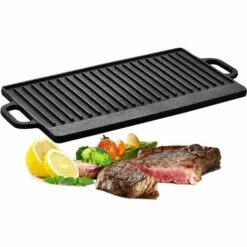 Velaze Plaque En Fonte, Poele Grille Induction Barbecue, Set Plaque Cuisson Rectangulaire, Idéal Pour Viande Steak Et Barbecue, Non Toxique - 50cm X 23cm