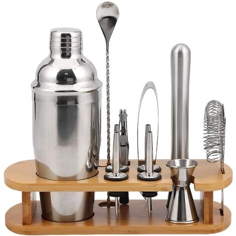 GDRHVFD Kit De Barman Cocktail Shaker Set, Ensemble D'Outils De Barre En Acier Inoxydable 10 Pièces Avec Support En Bambou, Accessoires De Barre De Mélange De Boissons 1 GDRHVFD Kit De Barman Cocktail Shaker Set, Ensemble D'Outils De Barre En Acier Inoxydable 10 Pièces Avec Support En Bambou, Accessoires De Barre De Mélange De Boissons