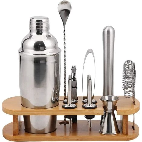 GDRHVFD Kit De Barman Cocktail Shaker Set, Ensemble D'Outils De Barre En Acier Inoxydable 10 Pièces Avec Support En Bambou, Accessoires De Barre De Mélange De Boissons 5 GDRHVFD Kit De Barman Cocktail Shaker Set, Ensemble D'Outils De Barre En Acier Inoxydable 10 Pièces Avec Support En Bambou, Accessoires De Barre De Mélange De Boissons – Image 5