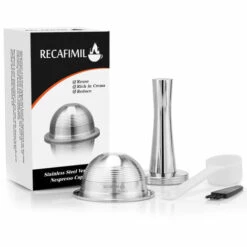 LIFCAUSAL Ensemble De Capsules Réutilisables En Acier Inoxydable Avec Tampon à Poudre, Cuillère Et Brosse De Rechange Pour NESPRESSO Vertuoline GCA1 Delonghi ENV135 ENV150 Et VertuoPlus BNV450WHT1BUC1