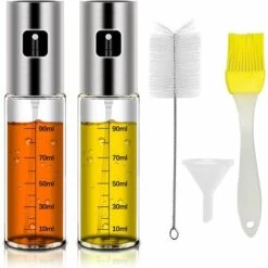 TINOR 【2 PCS】 Pluvérisateur D'Huile D'olive, Vaporisateur Huile Avec Échelle, Spray Huile Et Vinaigre Avec Brosse De Nettoyage, Entonnoir Et BBQ Brosse, Boutille D'Huile Verre Pour BBQ/Cuisine (100ML)