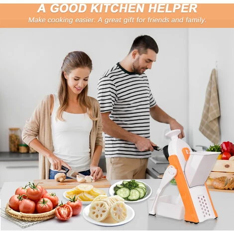 ASUPERMALL Coupe-Légumes Sûr Pour La Cuisine Mandoline De Légumes Réglable Chopper Pour Pommes De Terre Oignon Concombre Carotte Avec Brosse De Nettoyage De Récipient, Orange - Orange 4 ASUPERMALL Coupe-Légumes Sûr Pour La Cuisine Mandoline De Légumes Réglable Chopper Pour Pommes De Terre Oignon Concombre Carotte Avec Brosse De Nettoyage De Récipient, Orange - Orange – Image 4
