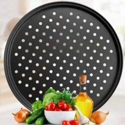 SUPERMARKET Punch Pizza Pan Acier Au Carbone Plat Four Perforé Multi-Usages Plaque à Pizzac Anti-adhérent Plaques à Pizza Utilisée Pour Pâtisserie, La Pizza, Le Gâteau, Les Sandwichs, Saucisse, Galettes,Superma, Une Pièce, Noir, Diamètre 28cm -Accessoires de barbecue Soldes 53993725 3