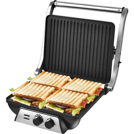 COSTWAY Appareil à Croque Monsieur 2000W Plaque Antiadhésive Thermostat,Minuterie Grill En Acier Inoxydable Bac D'Egouttage Amovible 1 COSTWAY Appareil à Croque Monsieur 2000W Plaque Antiadhésive Thermostat,Minuterie Grill En Acier Inoxydable Bac D'Egouttage Amovible