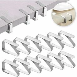 MONLY Pince Nappe Clips Inoxydable, 12 Pcs Réglables Pinces De Couverture De Table, Nappe Clips Anti-Glissant Pour Jardin Cuisine Maison Restaurant Pique-Nique Fête Mariage Partie