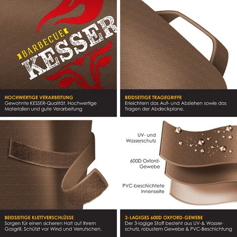 KESSER® BBQ Premium Housse De Barbecue Barbecue à Gaz Couverture De Barbecue Couvercle Résistant Aux Intempéries - Pour Barbecues Weber, Brinkmann, Char Broil Housse De Barbecue Housse De Protection | Tissu Oxford 600D Indéchirable, Marron, 147 X 61 X 122 4 KESSER® BBQ Premium Housse De Barbecue Barbecue à Gaz Couverture De Barbecue Couvercle Résistant Aux Intempéries - Pour Barbecues Weber, Brinkmann, Char Broil Housse De Barbecue Housse De Protection | Tissu Oxford 600D Indéchirable, Marron, 147 X 61 X 122 – Image 4