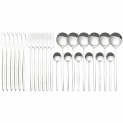 ASUPERMALL 24 Pièces Ensemble De Vaisselle En Acier Inoxydable Ensemble De Couverts De Cuisine Couteau Fourchette Cuillère Couverts Vaisselle Argenterie Minimaliste, Argent - Argent