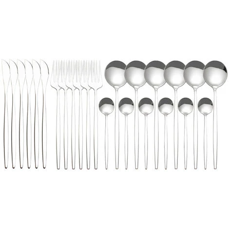 ASUPERMALL 24 Pièces Ensemble De Vaisselle En Acier Inoxydable Ensemble De Couverts De Cuisine Couteau Fourchette Cuillère Couverts Vaisselle Argenterie Minimaliste, Argent - Argent 1 ASUPERMALL 24 Pièces Ensemble De Vaisselle En Acier Inoxydable Ensemble De Couverts De Cuisine Couteau Fourchette Cuillère Couverts Vaisselle Argenterie Minimaliste, Argent - Argent