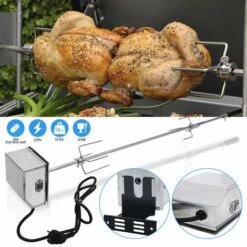 Randaco BBQ Rôtissoire Tournebroche Set Tourne Broche Electronique Kit Pour Grill Avec Un 92 Cm Moteur Dans Une Bôitier En Inox