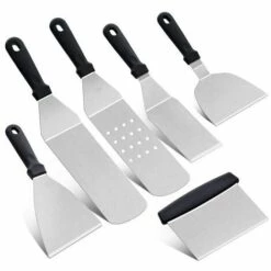 LEDMOMO Lot De 6 Cuisine Spatule En Acier Inoxydable Griller Spatule Gratter Crêpes Teppanyaki Cuisine Outil De Cuisson