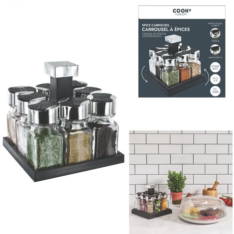 BOCAL CARROUSEL CARRE 8 POTS COUVERCLE PLASTIQUE 1 BOCAL CARROUSEL CARRE 8 POTS COUVERCLE PLASTIQUE