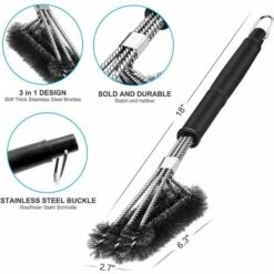 AIDUCHO Brosse Barbecue, 3 En 1 Brosse Nettoyage Barbecue, Longue Poignée, Poils Acier Inoxydable Pour Nettoyer Rapidement & Efficacement Tous Les Grils