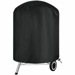 AIDUCHO Housse De Barbecue Ronde Imperméable En Tissu Oxford 210D Anti-UV, Avec Sangle Latérale Coupe-vent, Le Noir 58x77cm