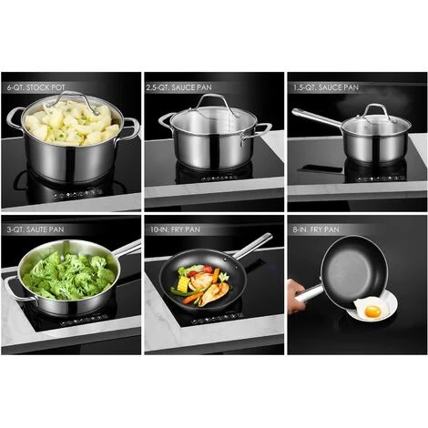 DECEN Batterie De Cuisine Induction 6 Pièces, Casseroles Pour Avec Couvercle En Verre Cromargan En Acier Inoxydable Poli Et Sans Revêtement, Résistant Au Lave-vaisselle 2 DECEN Batterie De Cuisine Induction 6 Pièces, Casseroles Pour Avec Couvercle En Verre Cromargan En Acier Inoxydable Poli Et Sans Revêtement, Résistant Au Lave-vaisselle – Image 2