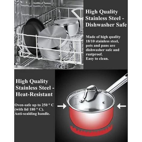 DECEN Batterie De Cuisine Induction 6 Pièces, Casseroles Pour Avec Couvercle En Verre Cromargan En Acier Inoxydable Poli Et Sans Revêtement, Résistant Au Lave-vaisselle 4 DECEN Batterie De Cuisine Induction 6 Pièces, Casseroles Pour Avec Couvercle En Verre Cromargan En Acier Inoxydable Poli Et Sans Revêtement, Résistant Au Lave-vaisselle – Image 4
