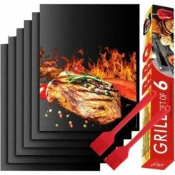 ABCRITAL Bbq Grill Mat Antiadhésif,Tapis De Cuisson Barbecue,6 Pcstapis Barbecue Set-40X33Cm,Feuille De Cuisson Reutilisable,Feuille Teflon,Pour Barbecue À Gaz, Électriques Et Charbon (40X33Cm)