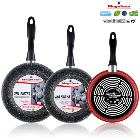 Magefesa K2 Roja Lot De 3 Poêles 20-24-28 Cm Induction, Antiadhésives PIERRE Rouge - Rouge 2 Magefesa K2 Roja Lot De 3 Poêles 20-24-28 Cm Induction, Antiadhésives PIERRE Rouge - Rouge – Image 2