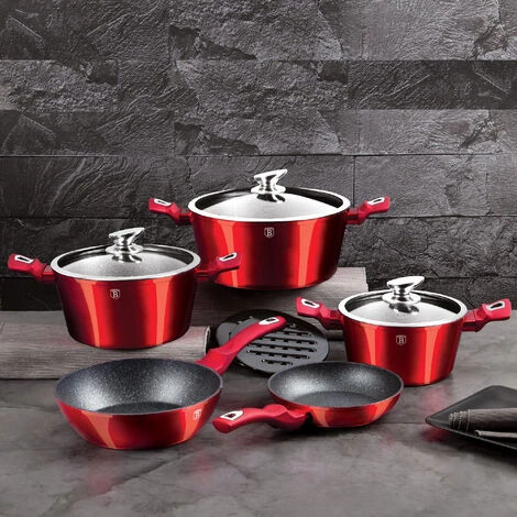 Berlinger Haus Burgundy Batterie De Cuisine à Induction 10 Pièces Aluminium Antiadhésif Sans PFOA Rouge - Rouge 2 Berlinger Haus Burgundy Batterie De Cuisine à Induction 10 Pièces Aluminium Antiadhésif Sans PFOA Rouge - Rouge – Image 2