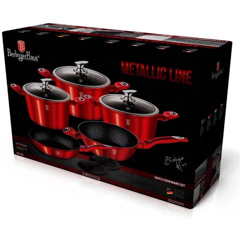 Berlinger Haus Burgundy Batterie De Cuisine à Induction 10 Pièces Aluminium Antiadhésif Sans PFOA Rouge - Rouge 5 Berlinger Haus Burgundy Batterie De Cuisine à Induction 10 Pièces Aluminium Antiadhésif Sans PFOA Rouge - Rouge – Image 5