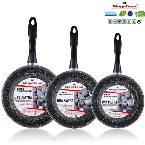 Magefesa K2 Gransasso Lot De 3 Poêles 18-20-24 Cm Induction, Antiadhésives PIERRE Gris - Gris 2 Magefesa K2 Gransasso Lot De 3 Poêles 18-20-24 Cm Induction, Antiadhésives PIERRE Gris - Gris – Image 2
