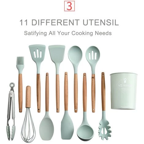 AORESAC Ustensiles De Cuisine Antiadhesifs En Silicone De Cuisine, 11 Pieces, Vert 3 AORESAC Ustensiles De Cuisine Antiadhesifs En Silicone De Cuisine, 11 Pieces, Vert – Image 3