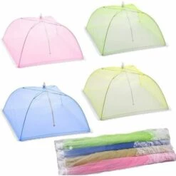HIASDFLS 4 Pcs Cloche Alimentaire/Cloche Anti-Insectes/Aliments Tente/Couvercle De Nourriture Pliante Écran En Maille Parapluie-Niques, Bbq Et Plus - 4 Couleurs (Rose, Vert, Jaune, Bleu)