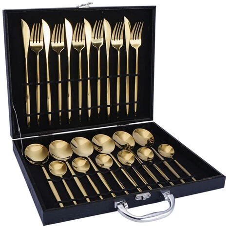 TANCYCO Ensemble De Vaisselle 24 Pièces Avec Boîte-cadeau Ensemble De Couverts De Cuisine En Acier Inoxydable Couteau Fourchette Cuillère Couverts Vaisselle Minimaliste (or Noir) 1 TANCYCO Ensemble De Vaisselle 24 Pièces Avec Boîte-cadeau Ensemble De Couverts De Cuisine En Acier Inoxydable Couteau Fourchette Cuillère Couverts Vaisselle Minimaliste (or Noir)