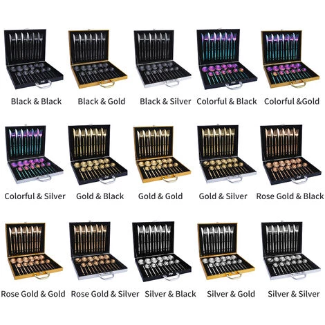 TANCYCO Ensemble De Vaisselle 24 Pièces Avec Boîte-cadeau Ensemble De Couverts De Cuisine En Acier Inoxydable Couteau Fourchette Cuillère Couverts Vaisselle Minimaliste (or Noir) 2 TANCYCO Ensemble De Vaisselle 24 Pièces Avec Boîte-cadeau Ensemble De Couverts De Cuisine En Acier Inoxydable Couteau Fourchette Cuillère Couverts Vaisselle Minimaliste (or Noir) – Image 2